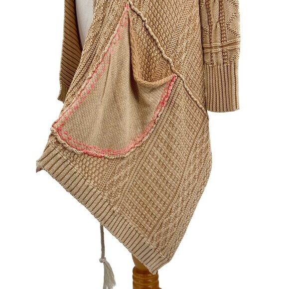 RARE Free People Beige Asymmetrical Waterfall Cardigan | Coastal Boho Grunge S - Picture 10 of 16